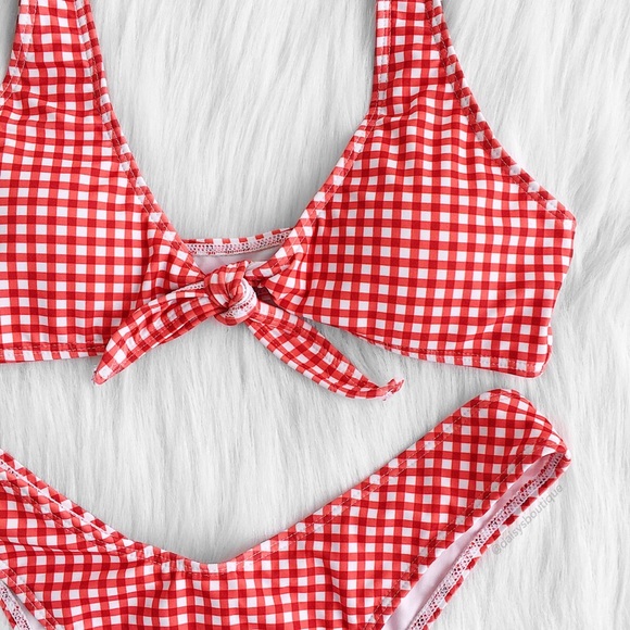 red white gingham knot front bikini - Picture 2 of 5